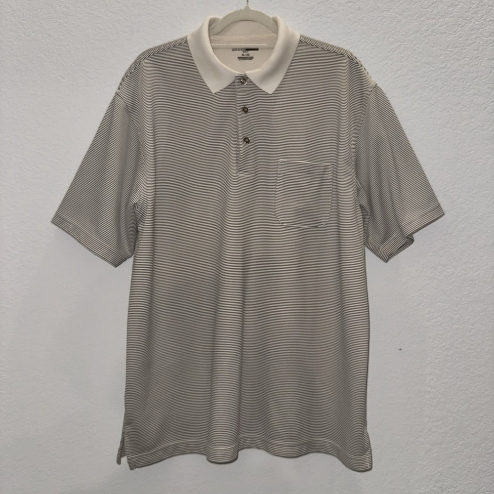 Grand Slam Polo Shirt Mens XL Ivory Black Striped Golf Performance Athletic Logo